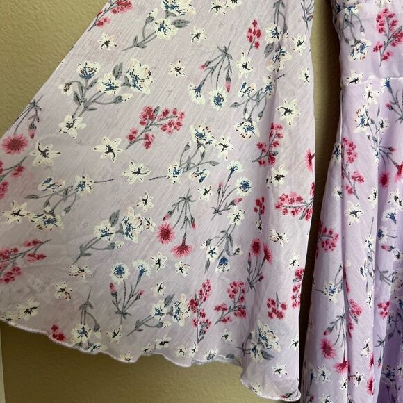 Floral Lavender Boho Bell Sleeve Mini Dress - Picture 7 of 13